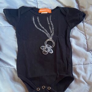Black Onesiew/Binky BlingNecklace Print 3-6 Months